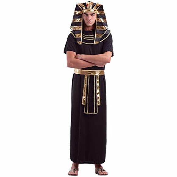 HauntLook Halloween Egyptian Pharaoh Costume Black Men's XL Gold Full Set - Picture 1 of 7